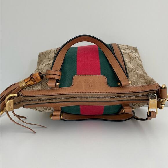 Gucci Rania Monogram GG Web Convertible Top Handle Shoulder Bag Leather Canvas - Picture 4 of 16